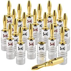 SeKi 20x banaanstekkers, 24K verguld, voor luidsprekerkabels tot 6 mm2, met kleurcodering (rood en zwart) voor het aansluiten van de kabel op hifi-systemen, versterkers, stereo-installaties