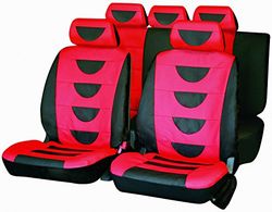 Carfactory - Conjunto de capas de assento para carro, universais, modelo poliéster, vermelho e cinza, 9 peças.