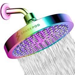 SparkPod Fixed Shower Head - High Pressure Rain - Luxury Modern Chrome Look - Easy Tool Free Installation - The Perfect Adjustable Replacement (Rainbow, 15cm Round)