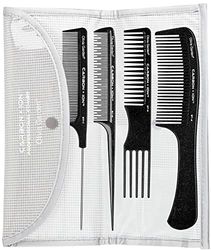 Olivia Garden Carbon + Ion Kit di 4 Pettine Tecnica - Pettine in Carbonio di alta qualità per un taglio di precisione e Colorazione, tecnologia Ionica