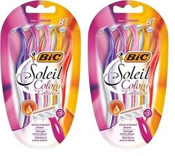 BIC Miss Soleil Colour Collection 3-Blade Razors for Women with Easy Grip Handle and Lubricating Strips, Pack of 16
