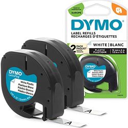 DYMO LetraTag Étiquettes en Plastique Authentique | 12 mm x 4 m | Noir sur Blanc | Étiquettes autocollantes pour étiqueteuse DYMO LetraTag | 2 étiquettes