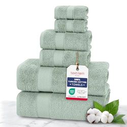 TEXTILOM 6 Pcs Towel Set, 2 Bath Towels, 2 Hand Towels, 2 Washcloths, 100% Luxury Cotton, Hotel Quality Bathroom Towels, Soft Hand Towels, Washable&Highly Absorbent&Quick Dry, Lightweight - Green