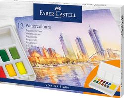 Faber-Castell 169712 Aquarelverf Set 12 blikjes inclusief aquarelpalet en aquarelpenseel voor beginners en hobbykunstenaars