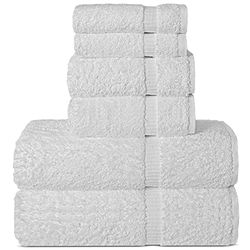 Chakir Turkish Linens Lot de 6 Serviettes de Luxe en Coton Turc de qualité Spa et hôtelière (2 Serviettes de Bain, 2 essuie-Mains, 2 débarbouillettes)