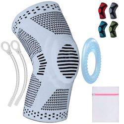 360 RELIEF - Compression Knee Brace with Gel Pads and Side Knee Stabilizers, Joint Support, Comfort, Active Recovery, Running, Workout Protection - Medium, Grey + Laundry Bag