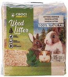 Croci Houtstrooisel - Plantaardig strooisel voor knaagdieren op basis van dennenkrullen, 15 liter - 1 kg formaat, natuurlijk en composteerbaar zonder chemische producten, super absorberend, anti-geur