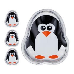 Relaxdays Ghiaccio Gel Termico, Set 4 Pad Terapia Caldo Freddo, Cuscinetto Refrigerante, Pinguino 11 x 9 cm, Nero Bianco