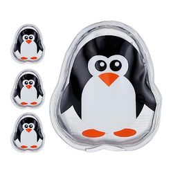 Relaxdays hot cold pack kinderen, set van 4, koud warm kompres, pinguïn, HxB: 11 x 9 cm, gel, herbruikbaar, zwart/wit