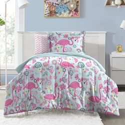 dream FACTORY Easy-Wash Super Soft Microfiber Comforter Bedding, Pink Flamingo, Twin