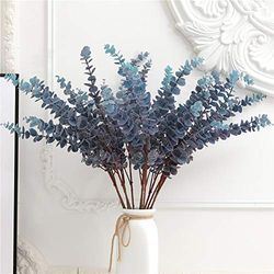 FuleHouzz 3 Piezas de Hojas de eucalipto Artificiales Suaves al Tacto de 31.5 Pulgadas, Tallos de vegetación Falsos de Plata para el hogar, Boda, arreglo Floral, Color Azul
