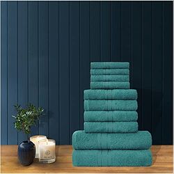 GC GAVENO CAVAILIA Luxury Highly Absorbent Bath Sheet, 100% Egyptian Cotton Soft & Cosy Towels Sets, Teal, 10PK Toronto Bale