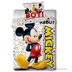 Mickey Parure de Couette Enfant - 1 housse de couette 140 x 200 cm + 1 taie d'Oreiller 63 x 63 cm Blanc