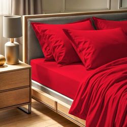 Premium Ranforce Super King Fitted Sheet (180 x 200 + 30 cm) | 100% bomull, 145 trådantal: maskintvättbar vid 30 °C | Vibrant Red Color för lyxig komfort