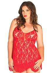 Leg Avenue Rose Lace Flair Chemise, Red