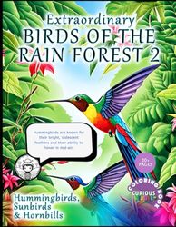 Extraordinary Birds of The Rain Forest 2, Hornbills, Hummingbirds and Sunbirds: Educational Coloring Book, Children's Tropical Birds Coloring Book