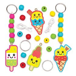 Baker Ross Kits de porte-clés crèmes glacées en bois (lot de 4) que les enfants pourront assembler et attacher à leurs porte-clés et sacs., Assortiment de Couleurs.