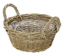 Dehner Rotan plantenbak met handvat, Ø 26 cm, hoogte 12 cm, rotan vlechtwerk, grijs/bruin