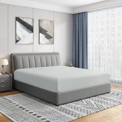 Cathay Home Sábana Bajera Ajustable de Microfibra Ultra Suave de Doble Cepillado Resistente a Las Arrugas y a la decoloración, Bolsillo estándar de 14 Pulgadas, Color Gris Claro, tamaño matrimonial