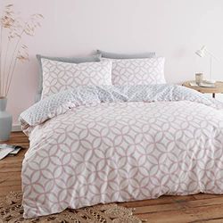 Catherine Lansfield Simplicity Bedding - Set copripiumino singolo con federe, motivo a tralicci, colore: rosa