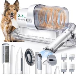 Gimars 7 Outils de Toilettage Aspirateur Poil de Chien 2,3L avec Brosse & Tondeuse, Puissance d'Aspiration 3k/7k/12k Pa, Épilateur Ultra Silencieux Aspirateur Poils d'Animaux Longs de Chien et Chat