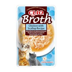 INABA Ciao - Broth Poulet & Pétoncles - Friandise pour Chat Humide - Délicieuse et Saine - Sauce - Plat d'accompagnement - Complément Naturel et sans Céréales - Pâtée pour Chat - 1 x 40g