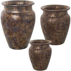 DRW Vaso rotondo in ceramica in oro anticato, 35 x 50 cm