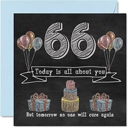 Grappige 66e Verjaardagskaarten voor Mannen Vrouw - Krijt Blackboard - Gelukkige Verjaardagskaart voor Tante Mum Papa Nanny Opa Oom Oma Cousin, 145mm x 145mm Humor Banter Wenskaarten