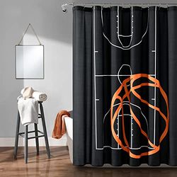 Lush Decor Tenda da doccia con gioco di pallacanestro, 182,9 x 182,9 cm, nero e arancione