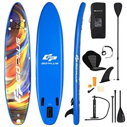 COSTWAY Planche de stand up paddle avec siège, sac à dos, pompe, pagaie réglable, laisse de sécurité, corde élastique et kit de réparation, planche de SUP gonflable de 150 kg (320 x 76 x 15 cm, bleu +