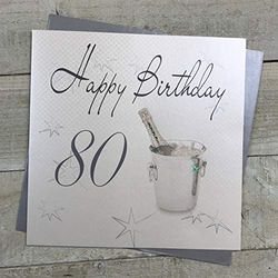 white cotton cards Gelukkig Handgemaakte Grote 80e Verjaardagskaart Kaarten Champagne Emmer, XLS80