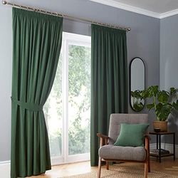 Fusion - Dijon - Blackout/Thermal Insulated Pair of Pencil Pleat Curtains - 90" Width x 54" Drop (229 x 137cm) in Bottle Green