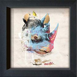 Internationellt grafiskt inramat vykort – Sanchez, André – "noshörning" – 16 x 16 cm – svart ram