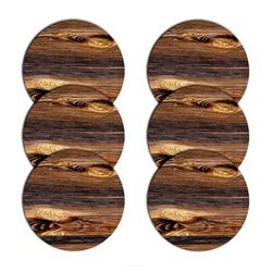 Arco Design Lot de 6 sets de table ronds en feutre 6D avec motif, 33 cm de diamètre, lavables jusqu'à 40 °C (bois)