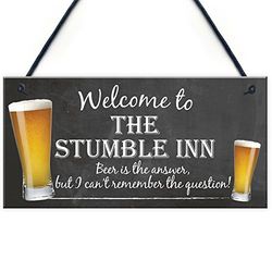 RED OCEAN Welcome To The Stumble Inn Novelty Hanging Plaque Pub Bar Gift Funny Landlord Sign