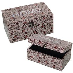 DRW Set di 2 scatole rettangolari in Legno MDF e Tela Poliestere con Logo Home 38 x 18 x 15 cm e 24 x 14 x 12 cm, Multicolore, estandar