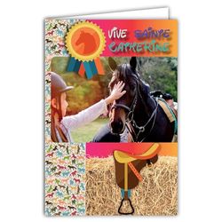 Card That Opens Vive Sainte Catherine Bonne Fête 25 November for Young Girl Child Teenager Friend Girlfriend Champion Riding Pony Horse Animal Sport with White Envelope Size 12 x 17.5 cm