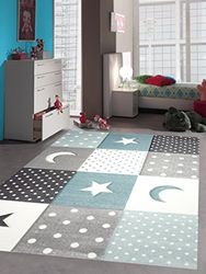 CARPETIA Tapis d'enfant Tapis de Jeu Tapis de bébé Jeune Star Moon en Bleu Clair Bleu Turquoise Größe 80x150 cm