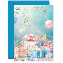 Beautiful Gold Birthday Cards for Step-Mom - Fantastic Golden Presents - Elegant Traditional Pretty Birthday Card for Mom from Daughter, A5 Gorgeous Greeting Cards Gift