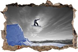 Pixxprint 3D_WD_5353_62x42 Snowboard Sprung, Extremsport Wanddoorbraak 3D Wandtattoo, Vinyl, zwart/wit, 62 x 42 x 0,02 cm