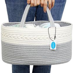 Casaphoria Panier de rangement pour couches – Élégant panier de rangement en corde 100% toile de coton portable pour table à langer (lot de 1)