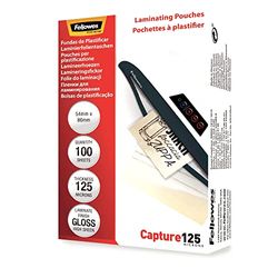 Fellowes Capture 54x86mm 125 Micron Glossy Laminating Pouches (Pack of 100), Clear (5306302)