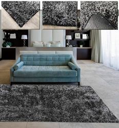 Tadi & Imperio1979 Tapis à Poils Longs Lisses pour Salon, Salon et Salle à Manger, Coloris Noir et Gris, Confortable