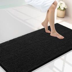 smiry Tapis de Bain Chenille de Luxe Extra Doux et Absorbant - Lavable en Machine - Antidérapant - pour Baignoire, Douche et Salle de Bain - Noir - 119 x 61 cm