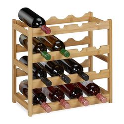 Relaxdays Botellero Bambú, Soporte Madera para 16 Botellas de Vino, Almacenaje Horizontal, 42,5 x 45 x 23,5 cm, Natural