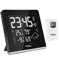 Green Blue GB151 Draadloos weerstation met buitensensor, DCF, weersvoorspelling, meerkleurig, 9 kleuren, LCD-display, USB-oplaadfunctie
