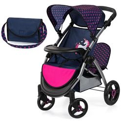 Bayer Design 39454AA Tweeling poppenwagen Twin Xeo, dubbele poppenwagen, verstelbare duwstang, tas