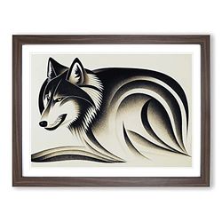 Wolf Art Deco Abstract H1022 Framed Print for Living Room Bedroom Home Office Décor, Wall Art Picture Ready to Hang, Walnut A4 Frame (34 x 25 cm)