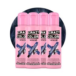 Crazy Color Metallic Sapphire Semi-Permanent 4 Pack Quad Hair Dye. Highly Pigmented Deep Blue Conditioning & Oil Nourishing Vegan Formula No Bleach or Ammonia 400ml