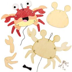 Baker Ross AT818 Dancing Crab Wooden Puppet Kits - Pack of 4, for Kids Arts and Crafts Projects